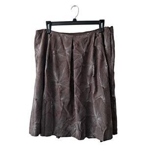 Talbots Pure Silk Skirt Floral Embroidered Pleated A-Line Brown Women Size 18W